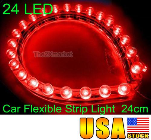 Us ship for car 24 led flexible strip red light bulbs waterproof 12v 24cm neon