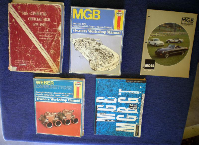 Lot of vintage mgb related manuals and catalogues. 1975 - 1977 and 1962 thru 78