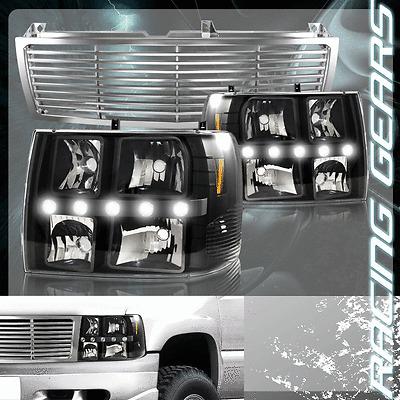 Chevrolet silverado suburban tahoe 3 in 1 drl led black housing headlight +grill