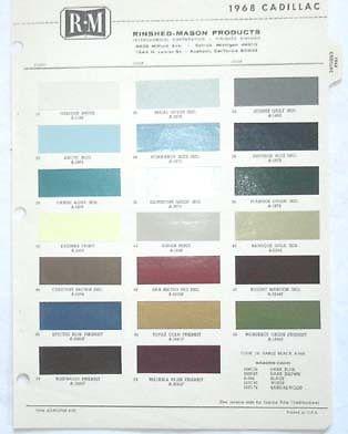 1968 cadillac r-m color paint chip chart all models original 