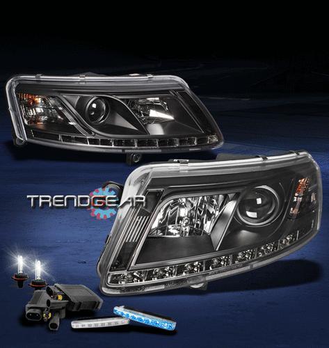 05-08 audi a6 led black projector head lights+blue drl daytime running+6000k hid