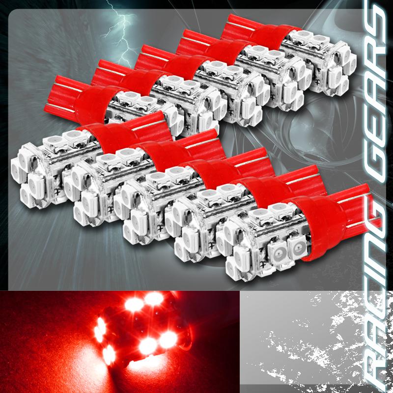 10x red smd 12 led 12v t10 wedge light bulb interior license plate / side marker