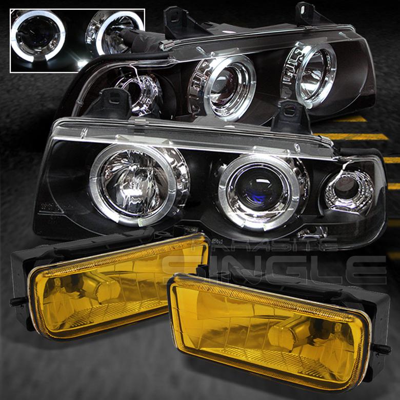 92-98 bmw e36 3-series 2dr halo projector headlights +yellow fog lights lamps