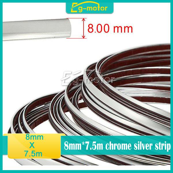 8mm x 7.5m universal car side trim molding interior chrome silver strip u style