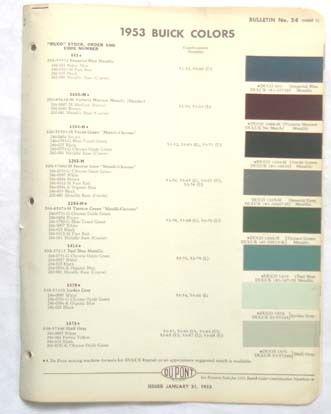 1953  buick dupont color paint chip chart all models original 