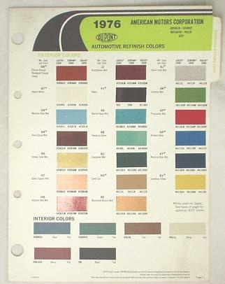 1976 amc dupont color paint chip chart jeep pacer  matador hornet original