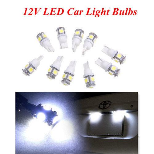 10pcs t10 194 168 w5w 5 smd led car side wedge tail light lamp bulb dc 12v white