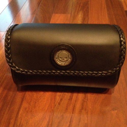 Motorcycle handlebar fork bag, harley willie g skull storage tool bag