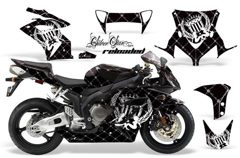 Amr racing graphics decal wrap kit- honda cbr1000 street bike, 04-05 reload blk