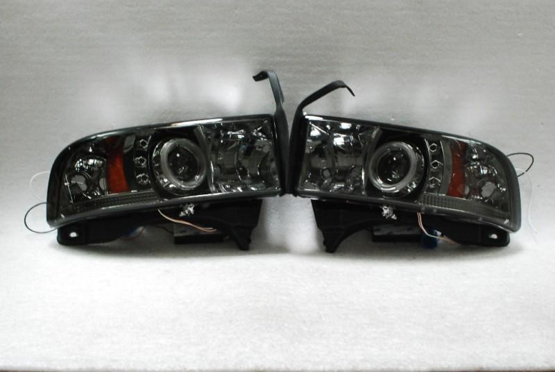 94-01 dodge ram ccfl halo projector led smoked headlights lamps left+right