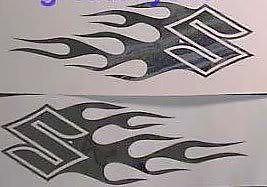 Flaming s chrome decals 2pc stickers *gsxr,hayabusa,z400,katana,boulevard