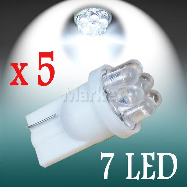 5pcs t10 194 w5w 7 led pure white wedge instrument side car light bulb lamp