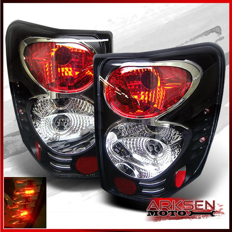 99-04 jeep grand cherokee black altezza tail lights rear brake lamps w/leds set