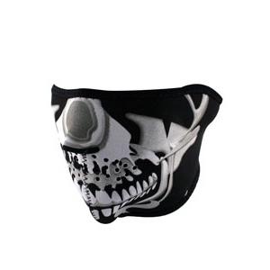 2 in 1 reversible motorcycle biker neoprene face mask - half face chrome skull