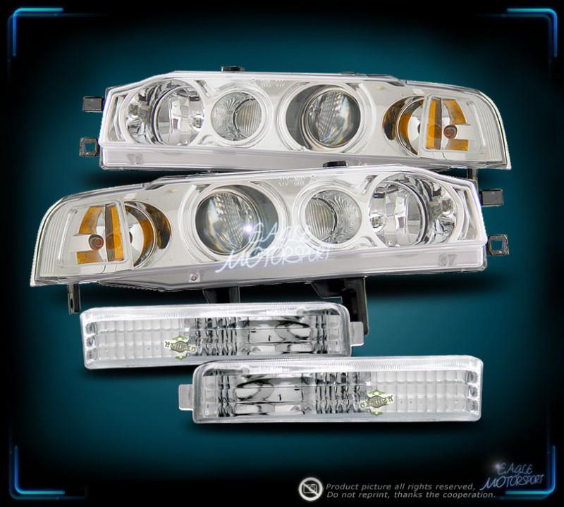 1990-1993 honda accord 4d 4dr sedan projector chrome clear headlights+bumper