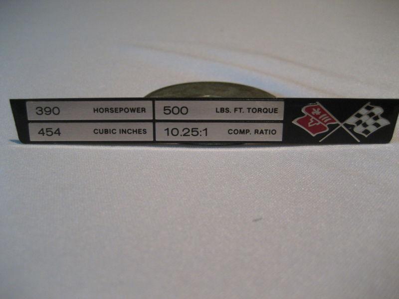 Corvette engine data console plate ls-5 454 / 390, 1970