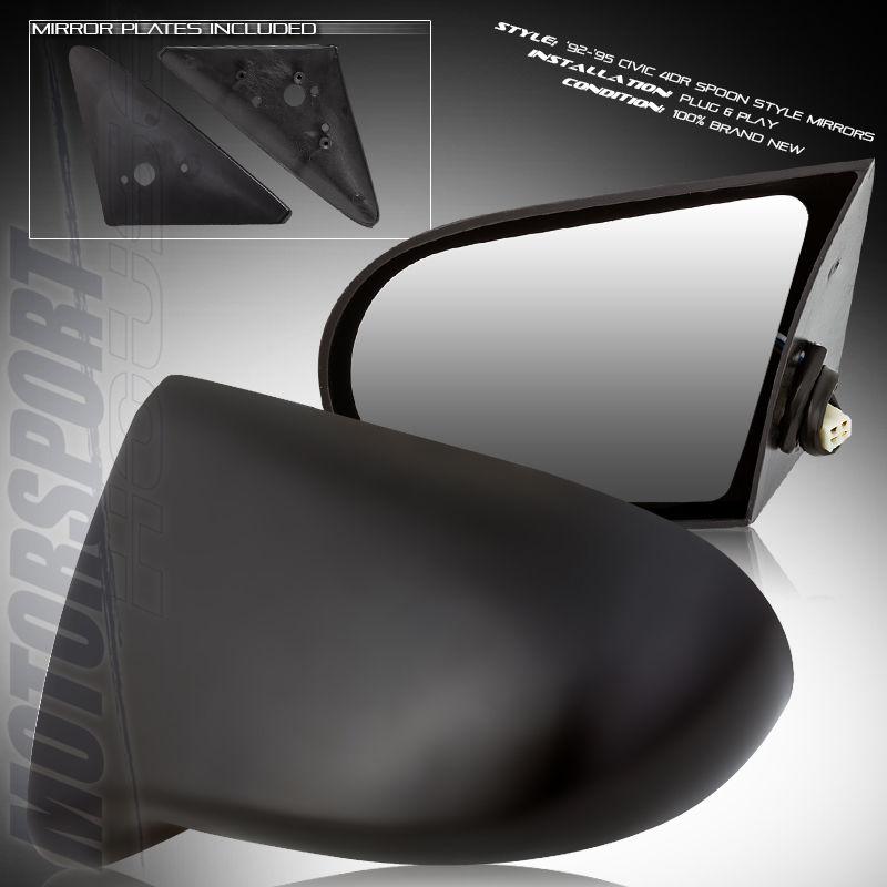 1992-1995 honda civic 4dr sedan spoon style power side mirror black assembly l+r