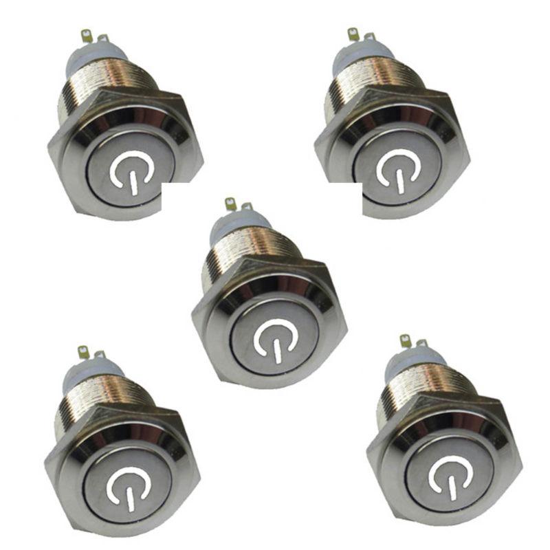 Lot 5 16mm 12v white led latching push button metal switch on/off car boat diy