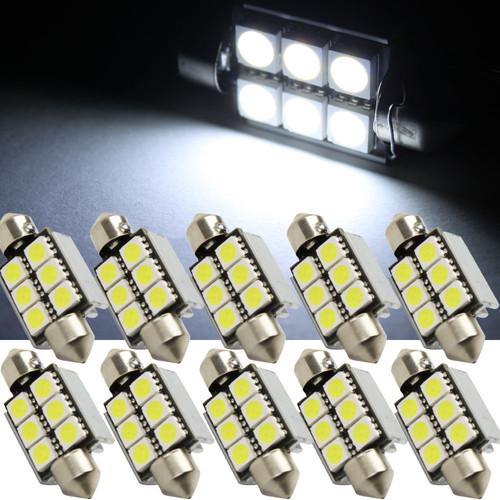 10 pcs 36mm 6 smd 5050 pure white canbus error free car led dome light lamp bulb