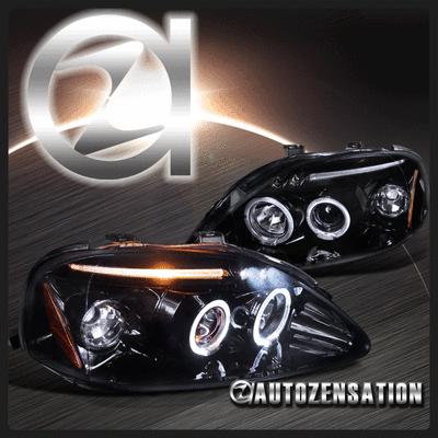 99-00 honda civic [glossy black] led drl halo projector headlights