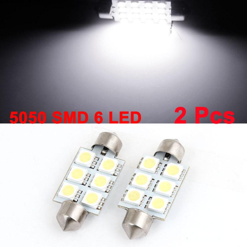 2 pcs car 39mm white 5050 smd 6 led festoon dome light bulb lamp