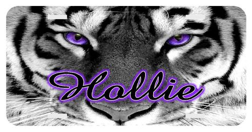 Personalized monogrammed custom license plate auto car tag tiger purple  eyes