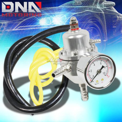 Universal aluminum psi adjustable high fuel pressure regulator+gauge+hose silver