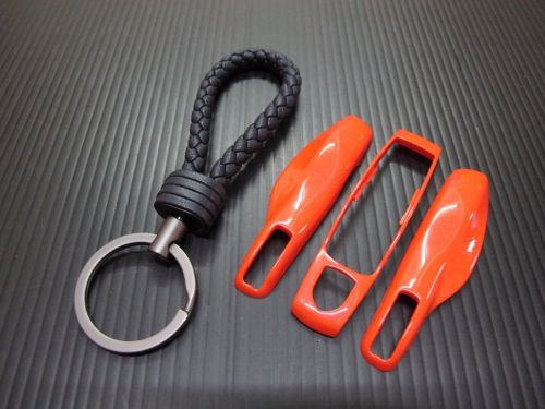 3p orange key remote fob cover case trim + bk pu key chain for porsche panamera