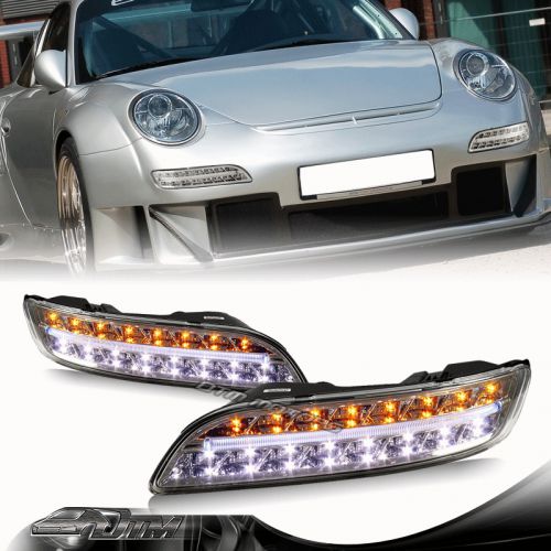 &#034;2 in 1&#034; chrome housing led turn signal bumper lights for 04-09 porsche 911 997