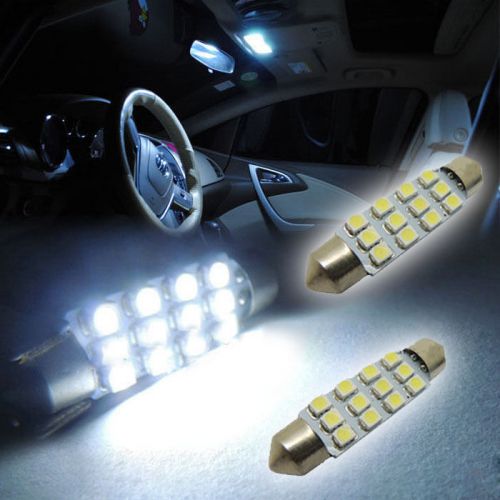 2x white 12-smd 41mm 6411 festoon led for visor vanity mirror light bulb lx-4