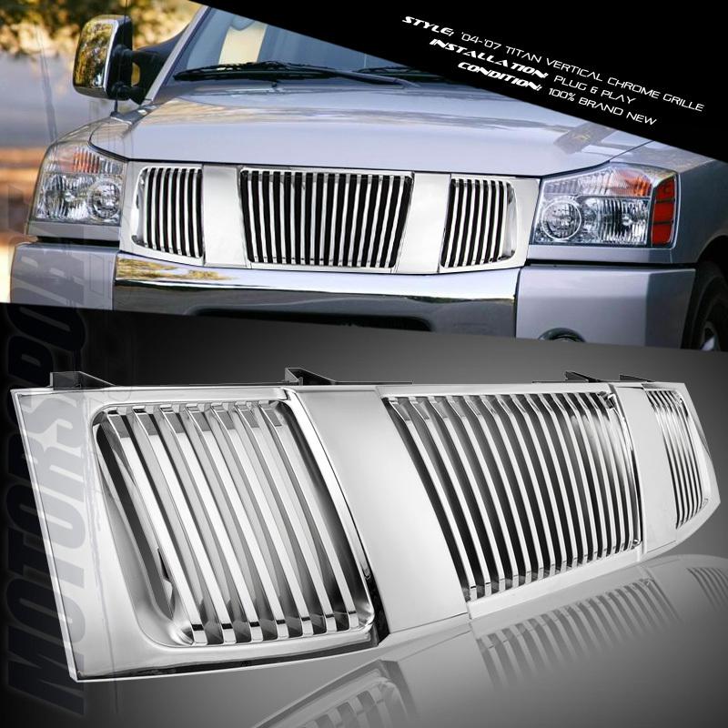 04-07 nissan titan armada chrome vertical style front upper grille se le xe