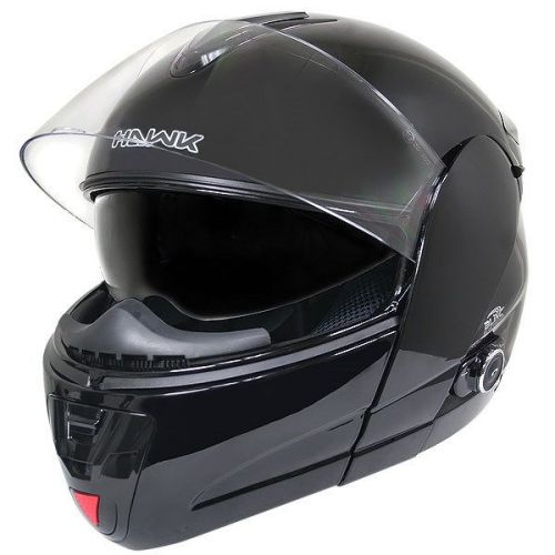Hawk h-6607 gloss black dual-visor modular motorcycle helmet w/ blinc bluetooth