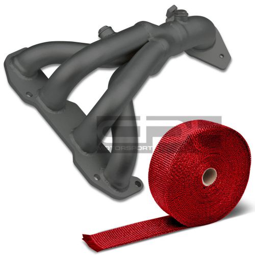 Stainless black coated exhaust header+for 02-06 sentra b15 se-r+red heat wrap