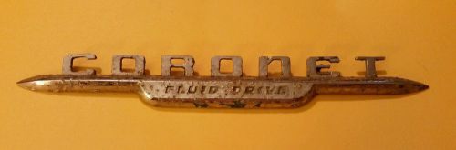 Vintage 1949 49 1950 50 dodge coronet fluid-drive front fender emblem nameplate