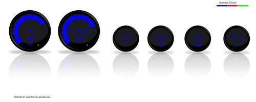 Intellitronix complete digital gauge set in blue leds with senders black bezels