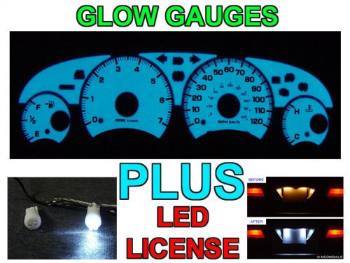 2001 2002 2003 dodge stratus blue / green glow gauge faces + led license bulbs