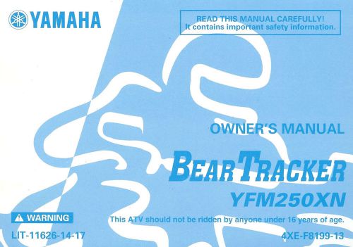 2001 yamaha yfm250x bear tracker atv owners manual -yfm 250 x-beartracker 250