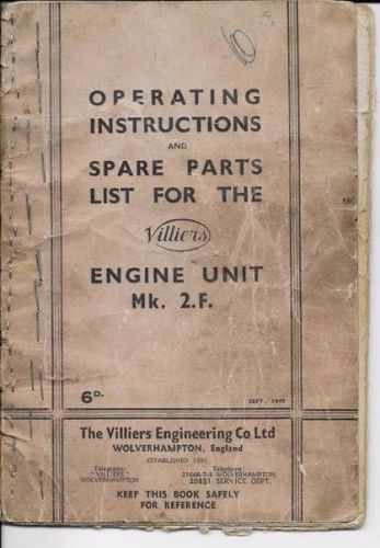 1949 villiers mk 2f operating instructions &amp; parts manual