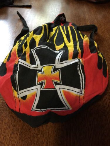 Zan headgear bikers skull cap headband motorcycle  iron cross ii flames road hog