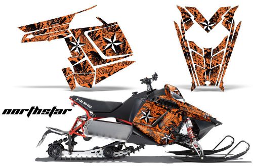 Amr racing polaris rush pro-rmk 600/800 snowmobile sled wrap decals star orange
