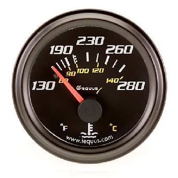 Equus 2 inch mechanical water temperature gauge black bezel 130-280 f range 6232