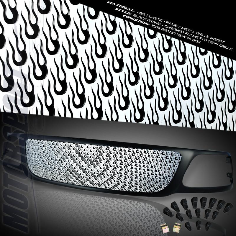 1999-2002 ford expedition black frame+mesh chrome flame style grille insert new