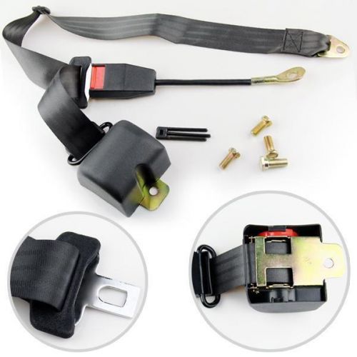 Universal safety 3 point retractable auto vehicle van car seat lap belt black