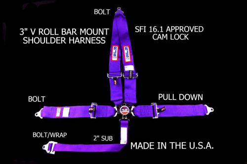 Rjs racing sfi 16.1 cam lock 5pt racing harness belt v roll bar purple 1029308