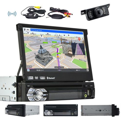 Single din car stereo gps navigation 7&#034; dvd player radio ipod bt wireless camera