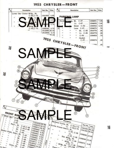 1955 chrysler c67 c68 c69 55 exterior body parts list diagram sheets 5155mpr 5p