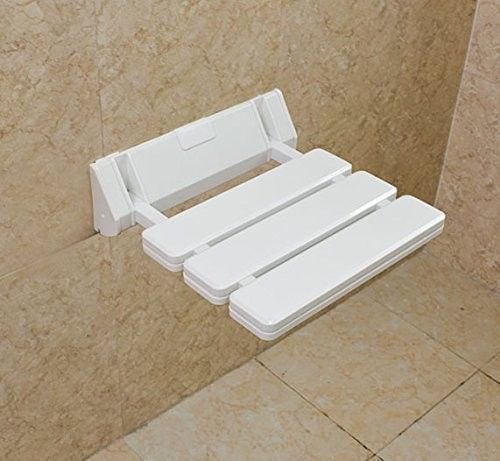 White wall-mounted drop-leaf stool, foldable shower/bath seating chair-fashion