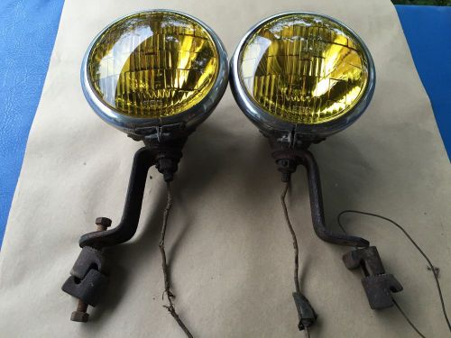 Set of 20-22 amber fog lamps driving headlights w brackets  rat hot rod classic