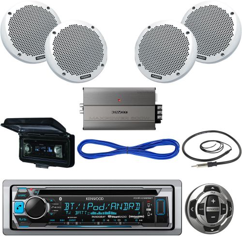 Kmr-d365bt bluetooth cd boat receiver/remote,6&#034;speakers/wires,amp,antenna,cover