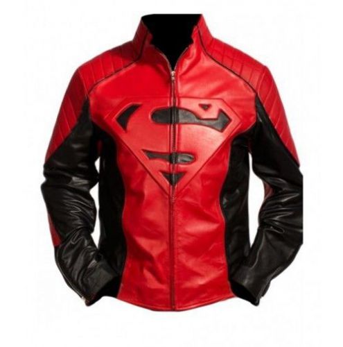 Super man red biker leather jacket  xs to 6xl